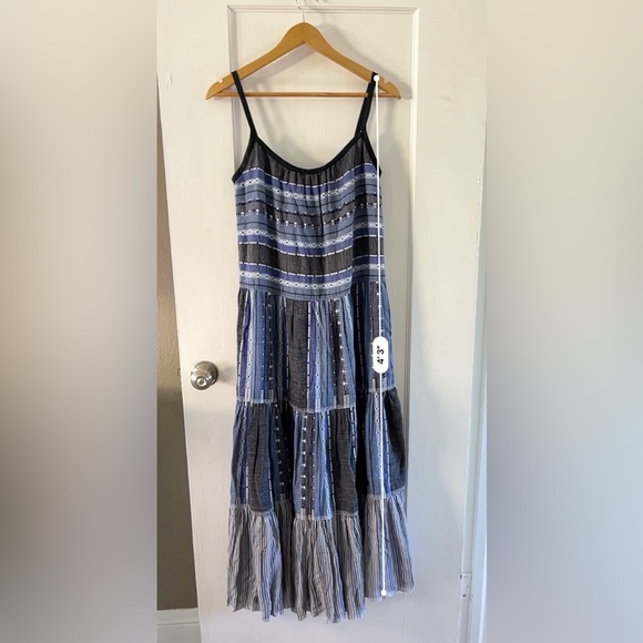 Lemlem Blue Tiered Maxi Dress M Handwoven Gauze Striped Spaghetti Strap Boho - Picture 5 of 10